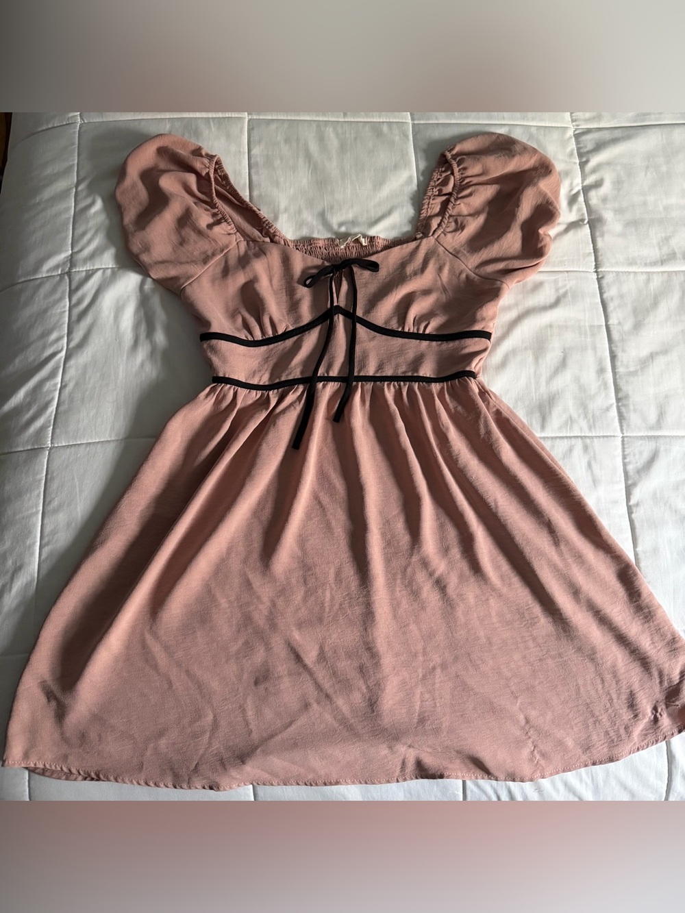 Puff Sleeve Pink Mini Dress with Black Trim - 1X